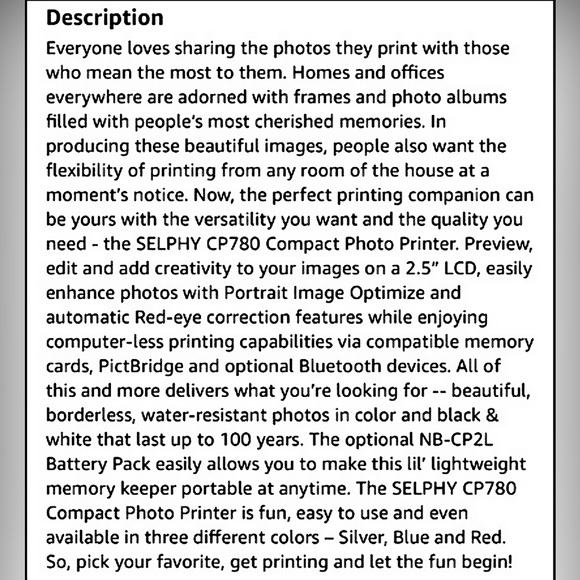 NEW IN BOX~Canon Selphy CP780 Compact Photo Printer - Picture 2 of 7